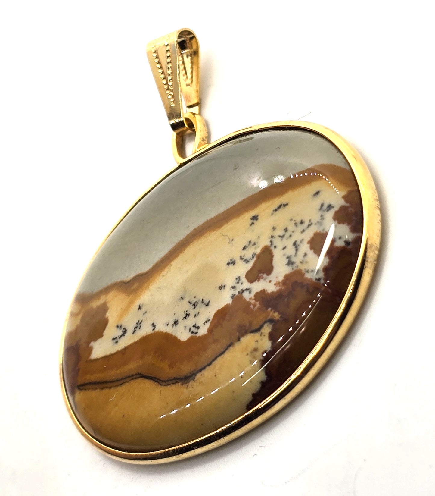 Landscape jasper vintage gemstone 12k yellow gold filled pendant