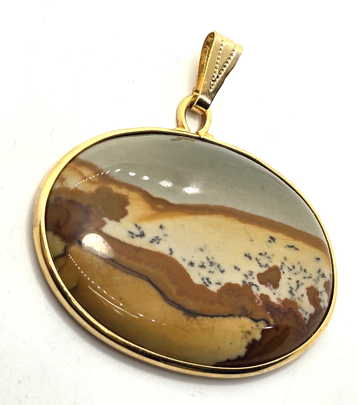 Landscape jasper vintage gemstone 12k yellow gold filled pendant