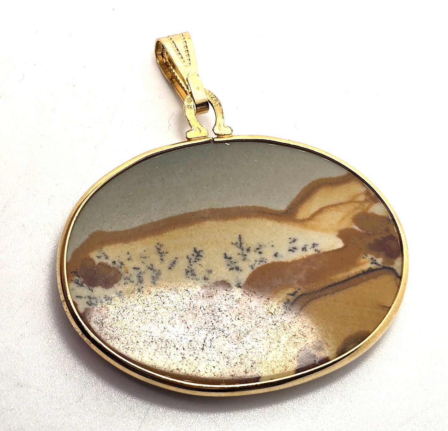 Landscape jasper vintage gemstone 12k yellow gold filled pendant