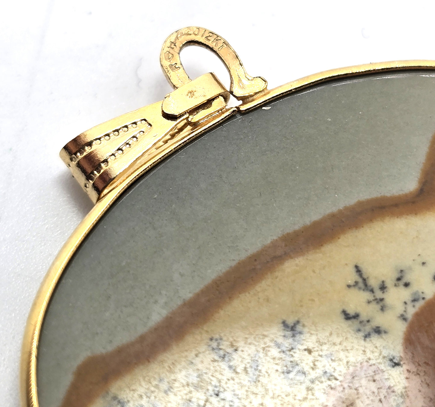 Landscape jasper vintage gemstone 12k yellow gold filled pendant