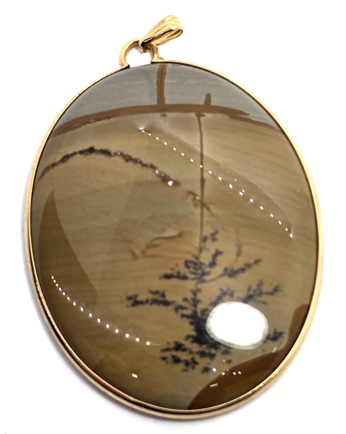 Landscape jasper vintage large gemstone 12k yellow gold filled pendant