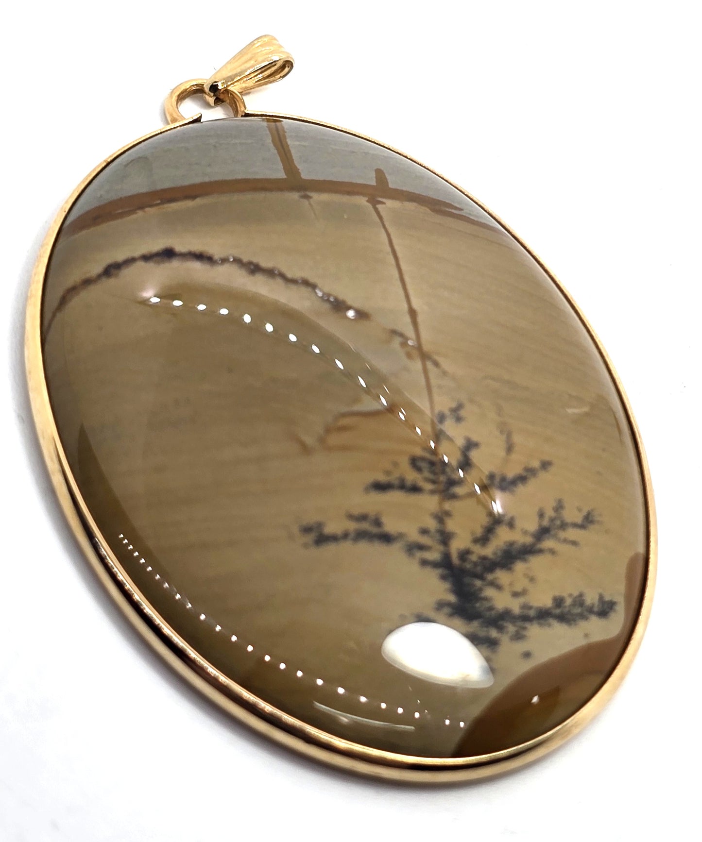Landscape jasper vintage large gemstone 12k yellow gold filled pendant
