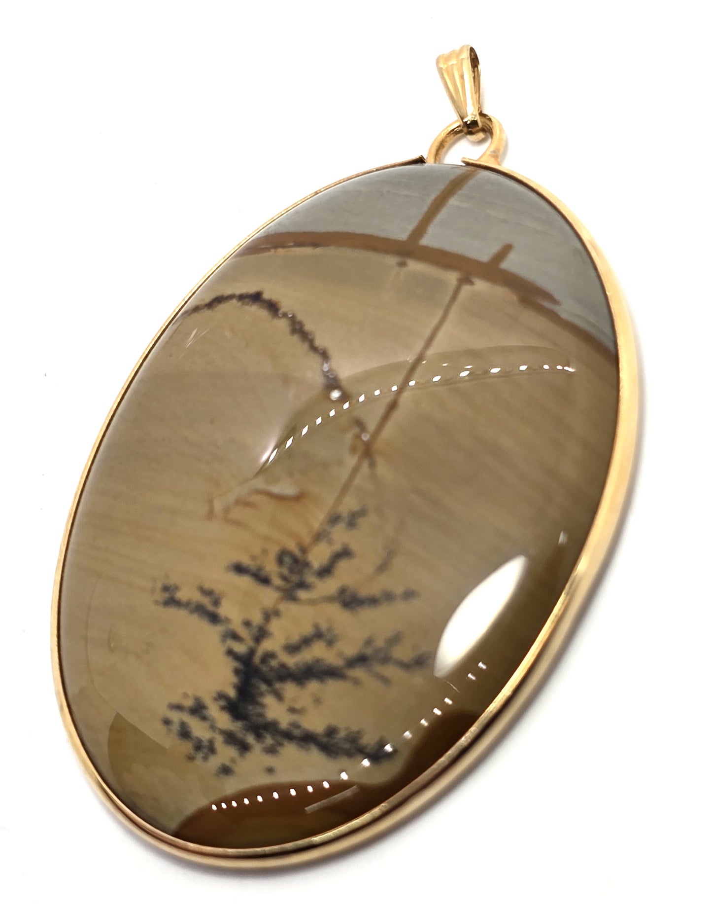 Landscape jasper vintage large gemstone 12k yellow gold filled pendant