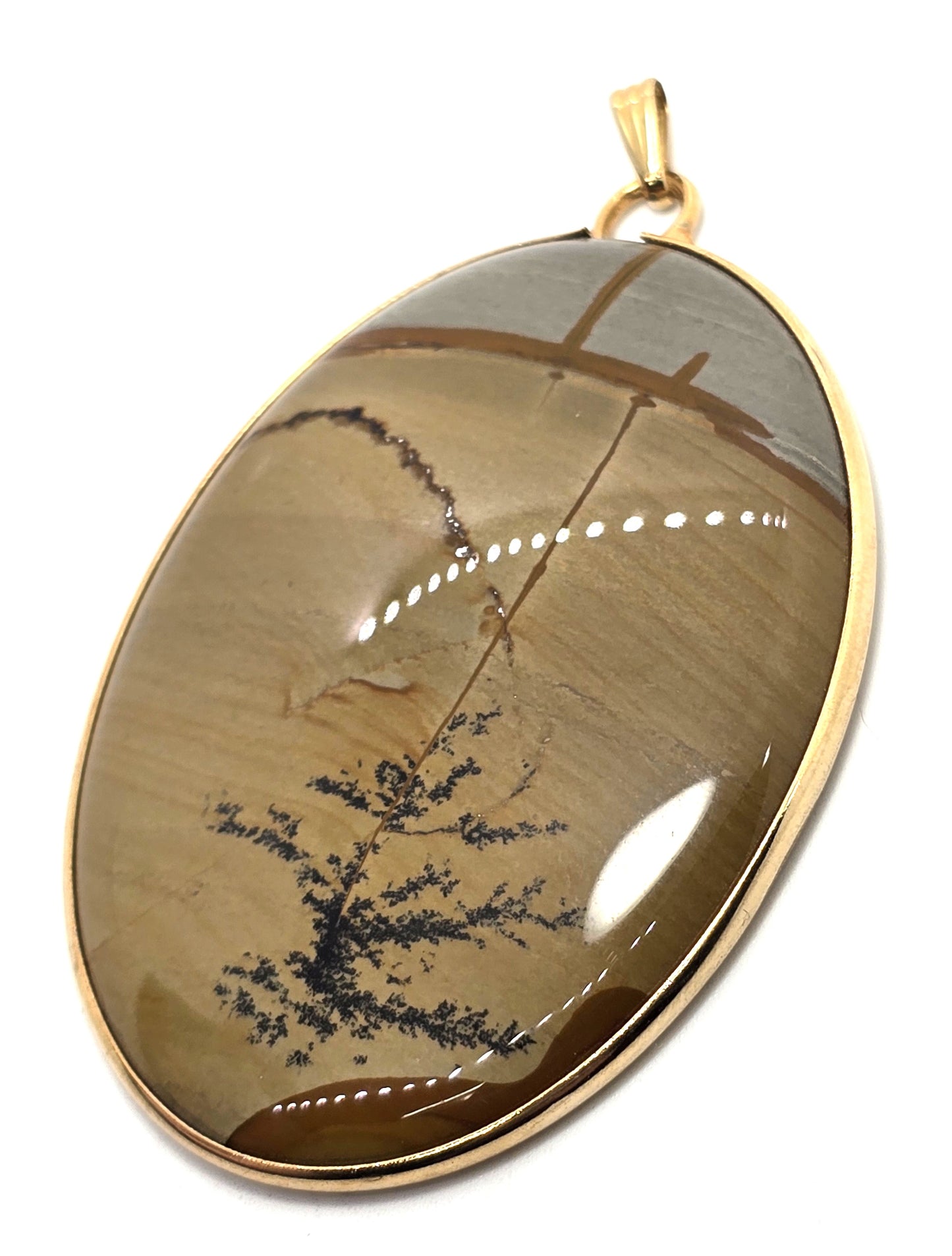 Landscape jasper vintage large gemstone 12k yellow gold filled pendant