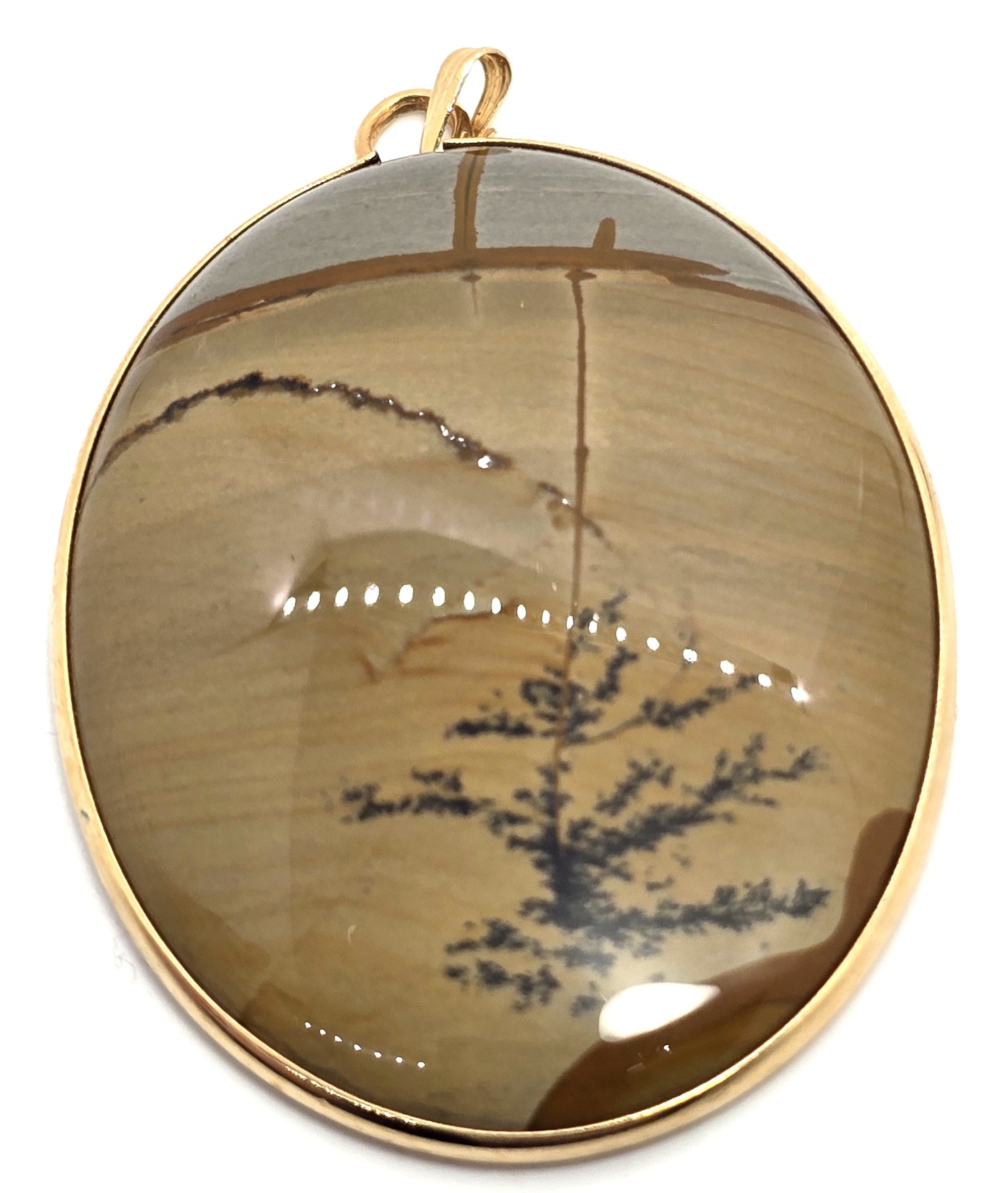 Landscape jasper vintage large gemstone 12k yellow gold filled pendant