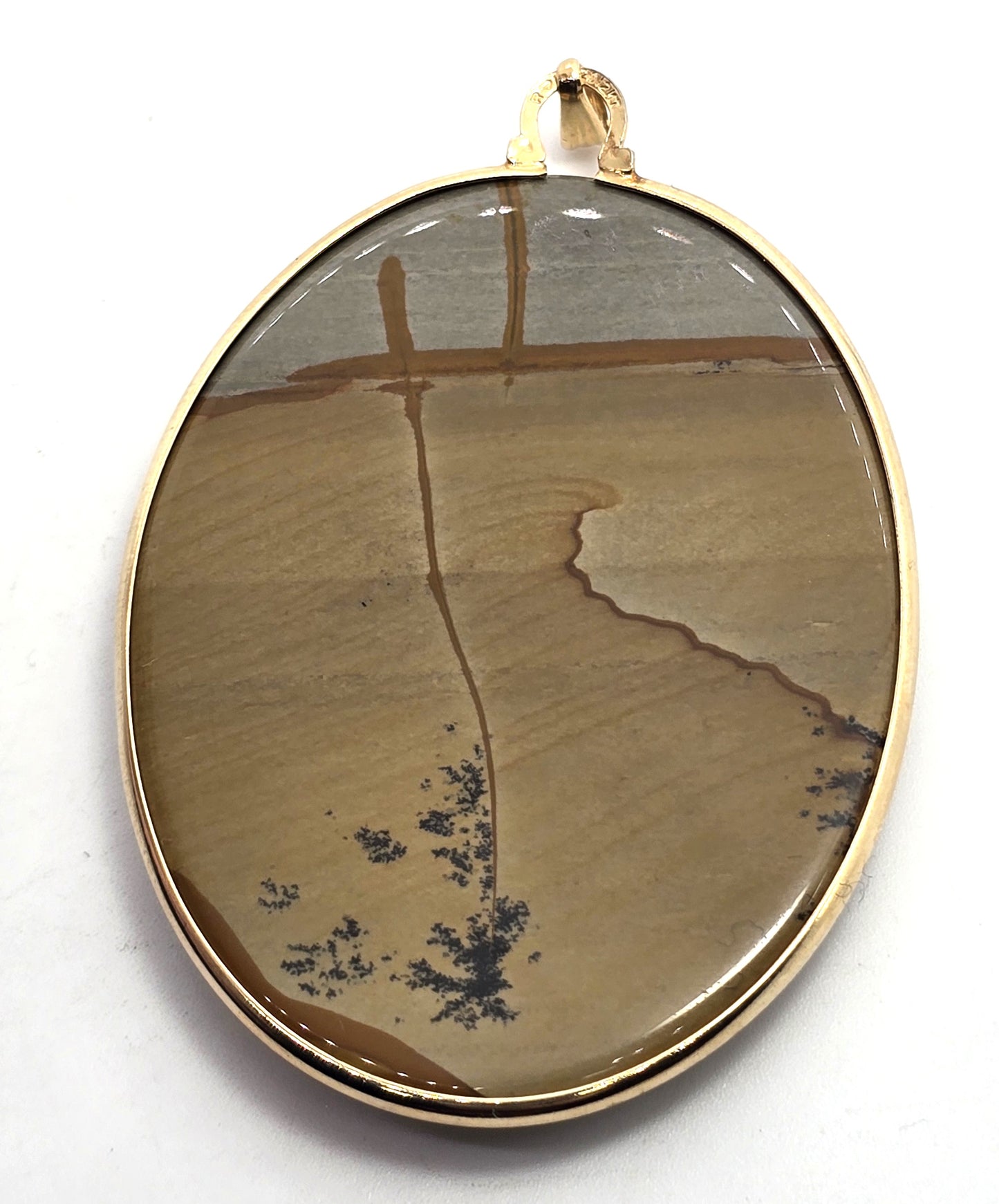 Landscape jasper vintage large gemstone 12k yellow gold filled pendant