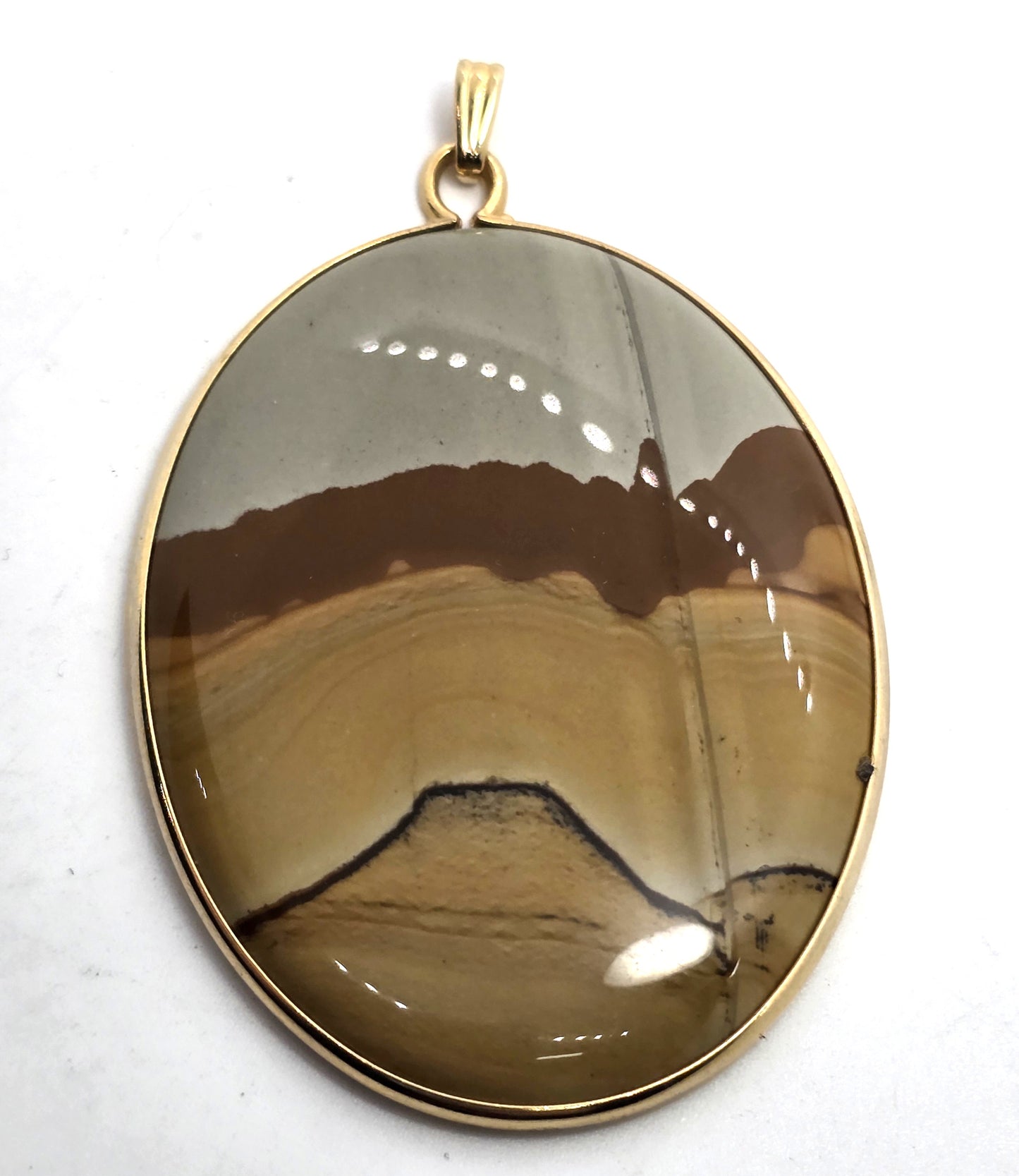 Scenic Landscape jasper vintage large gemstone 12k yellow gold filled pendant