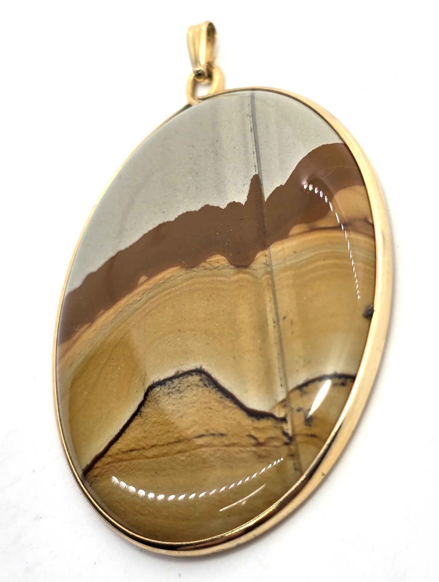 Scenic Landscape jasper vintage large gemstone 12k yellow gold filled pendant
