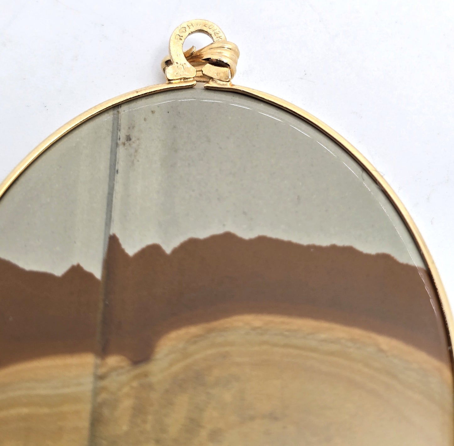 Scenic Landscape jasper vintage large gemstone 12k yellow gold filled pendant