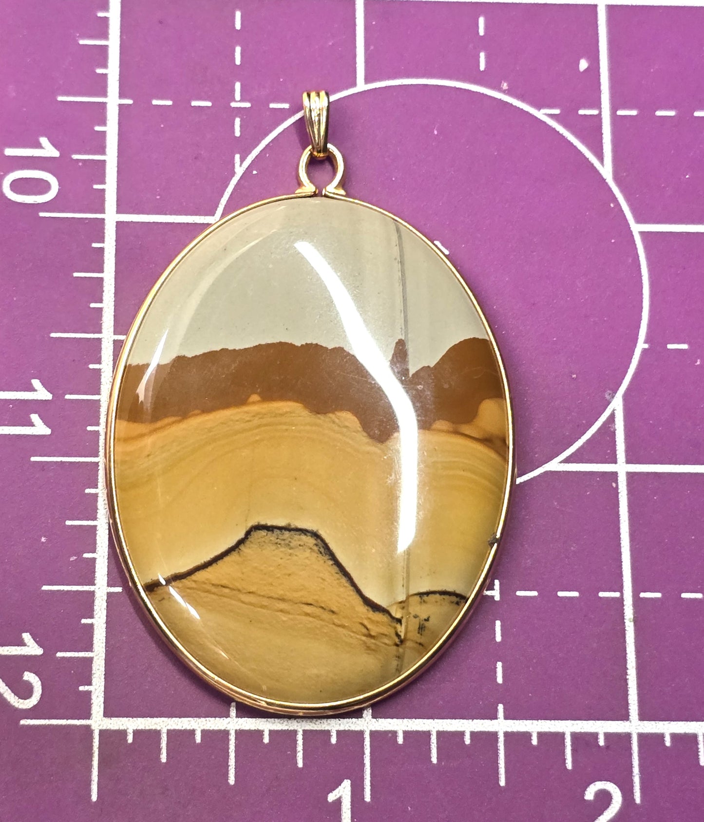 Scenic Landscape jasper vintage large gemstone 12k yellow gold filled pendant