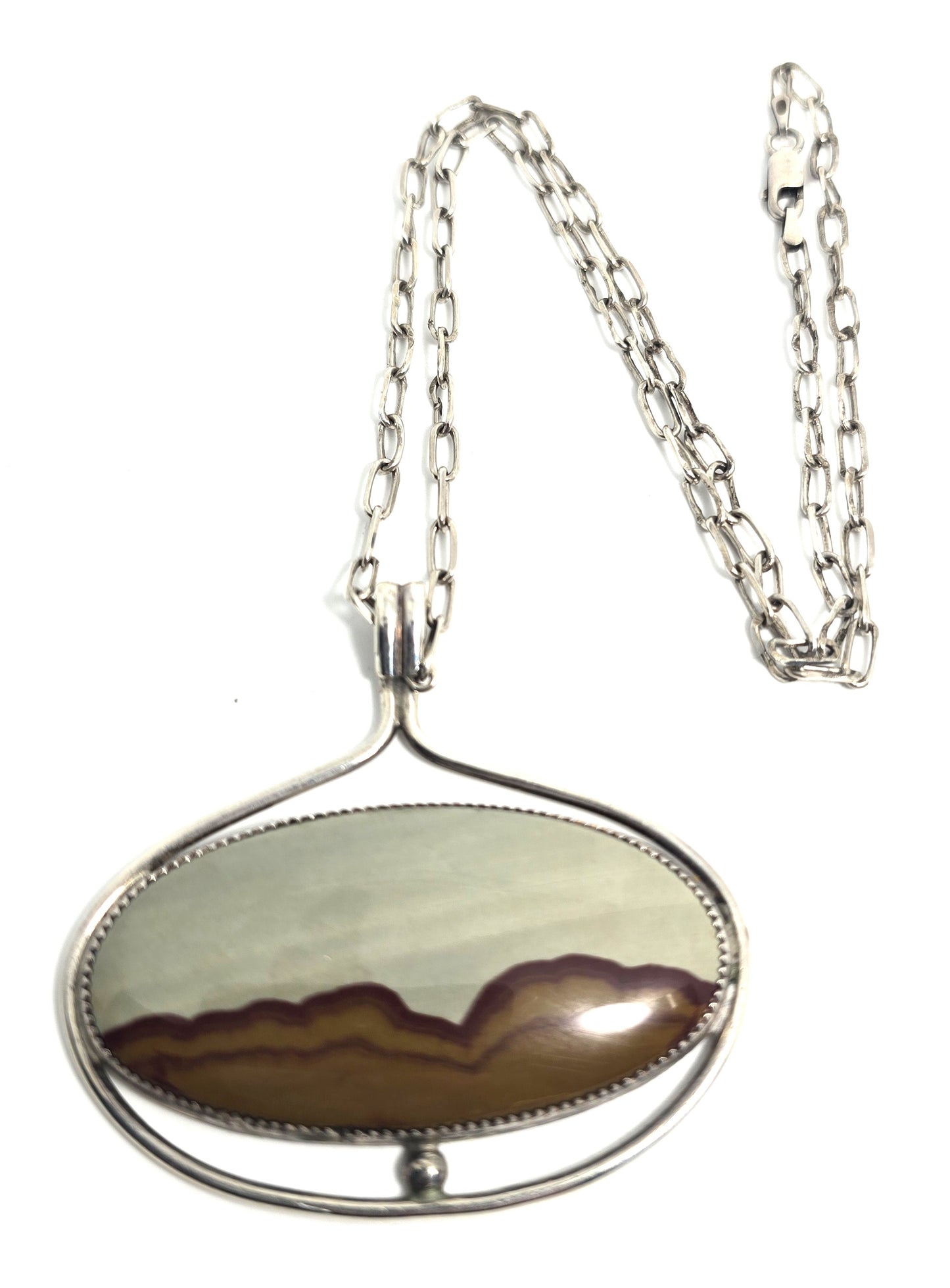 Owyhee jasper Landscape jasper vintage sterling silver artisan pendant necklace