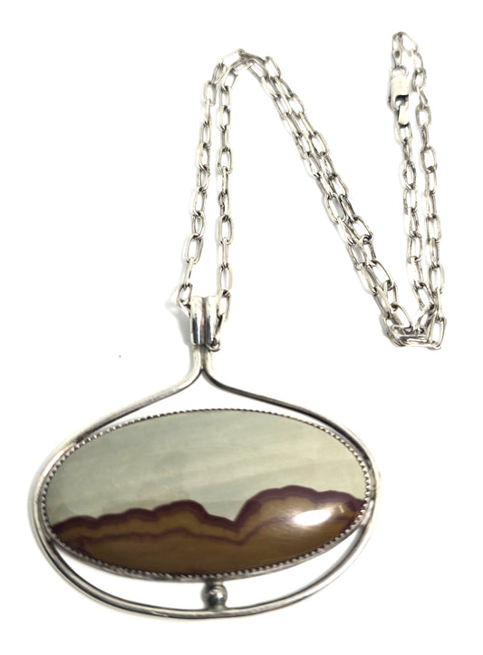 Owyhee jasper Landscape jasper vintage sterling silver artisan pendant necklace