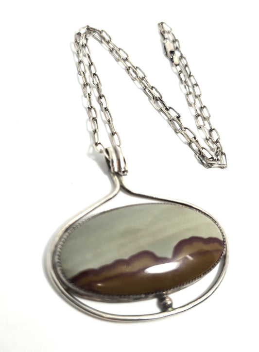 Owyhee jasper Landscape jasper vintage sterling silver artisan pendant necklace