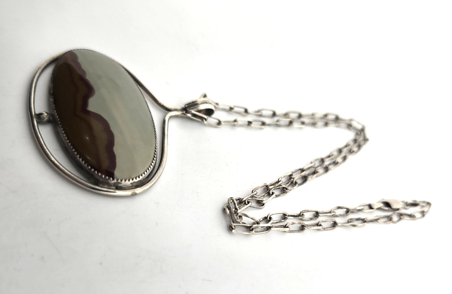 Owyhee jasper Landscape jasper vintage sterling silver artisan pendant necklace