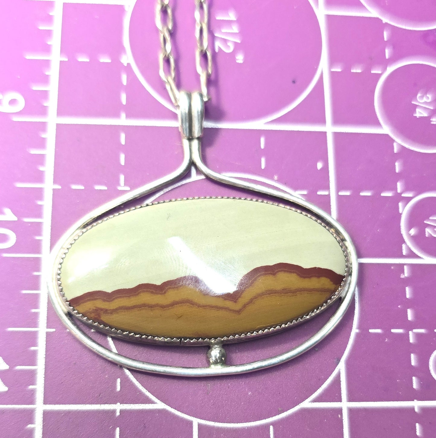 Owyhee jasper Landscape jasper vintage sterling silver artisan pendant necklace