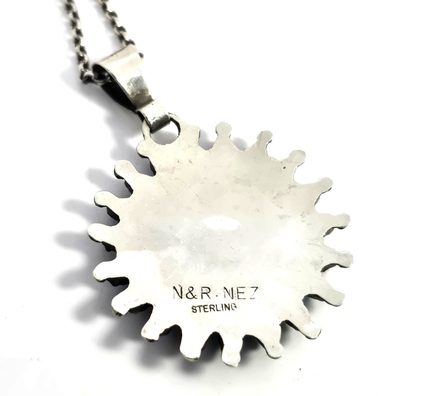 Rosemary Tom Nez Native American Zuni petite needle point turquoise sterling necklace