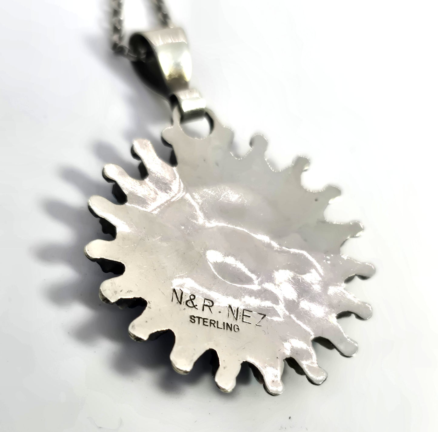 Rosemary Tom Nez Native American Zuni petite needle point turquoise sterling necklace