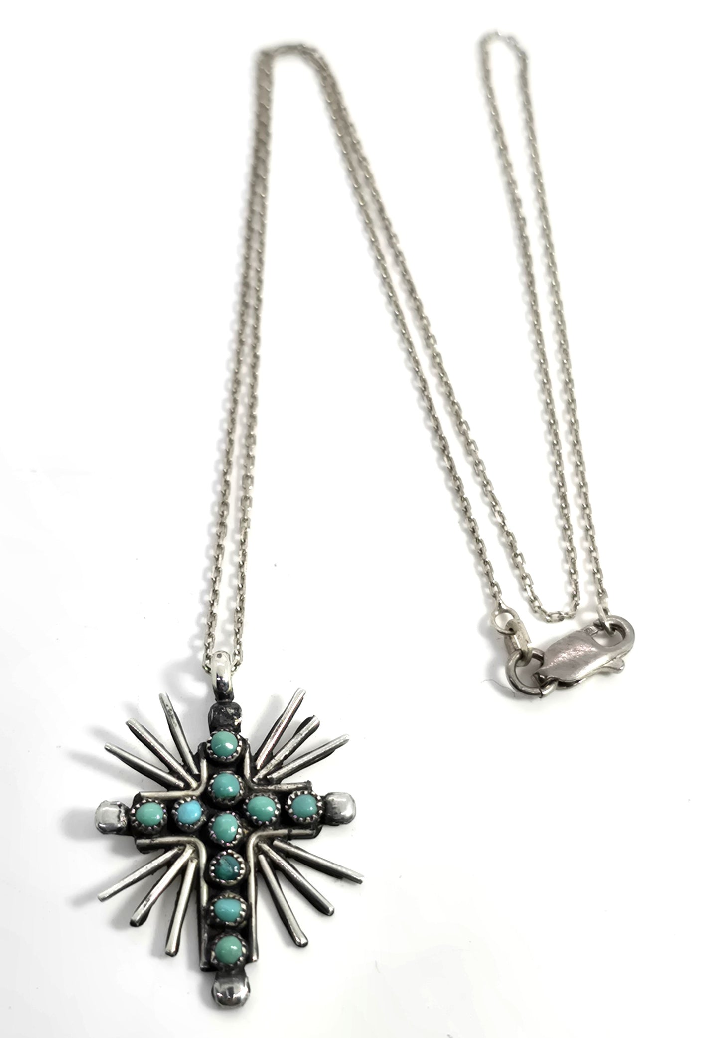 Native American Zuni petite point sterling silver vintage starburst cross necklace