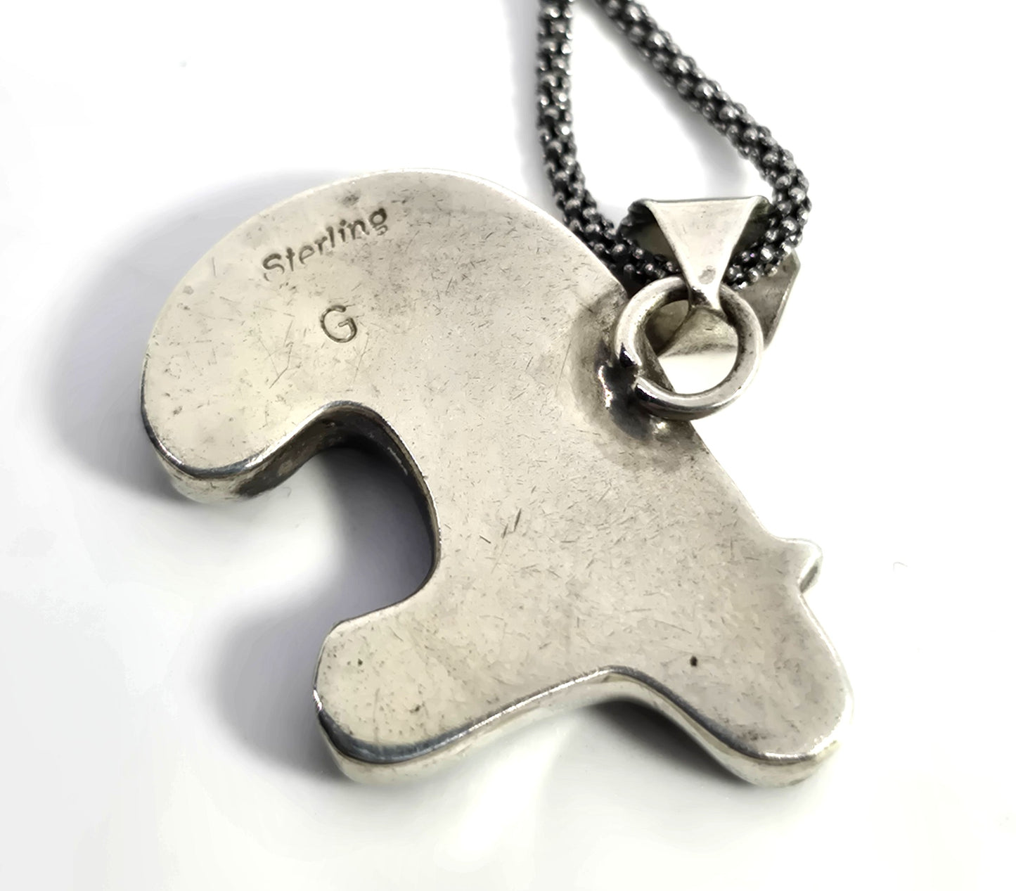 Grace Smith Navajo bear multi gemstone inlay sterling silver vintage pendant necklace