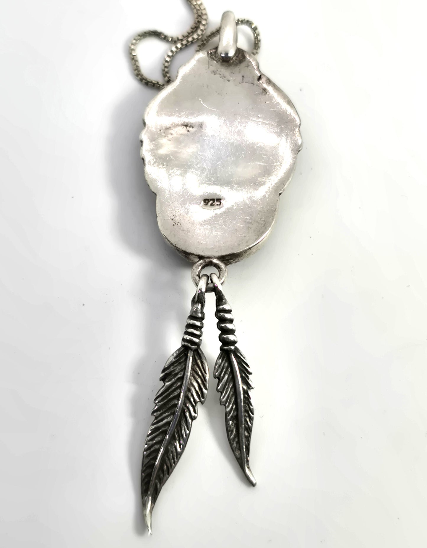 Black Onyx Feather sterling silver Native American flower vintage necklace