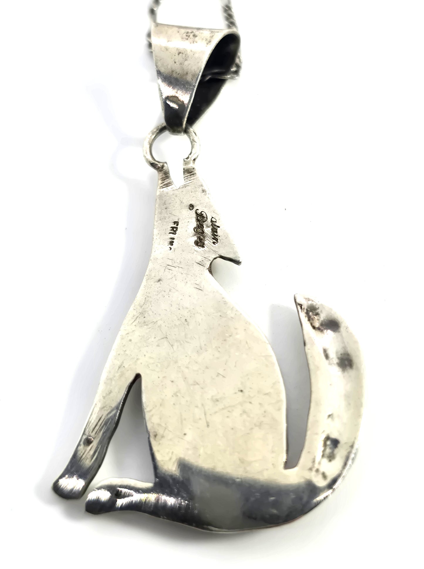 Calvin Begay Navajo wolf onyx opal gemstone inlay vintage sterling silver necklace