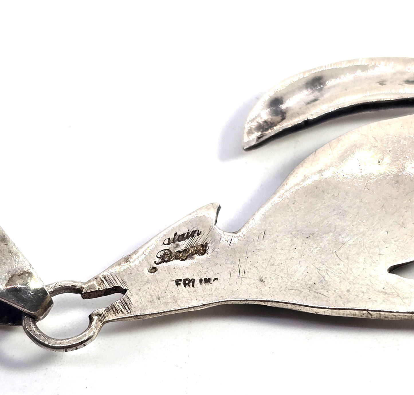 Calvin Begay Navajo wolf onyx opal gemstone inlay vintage sterling silver necklace