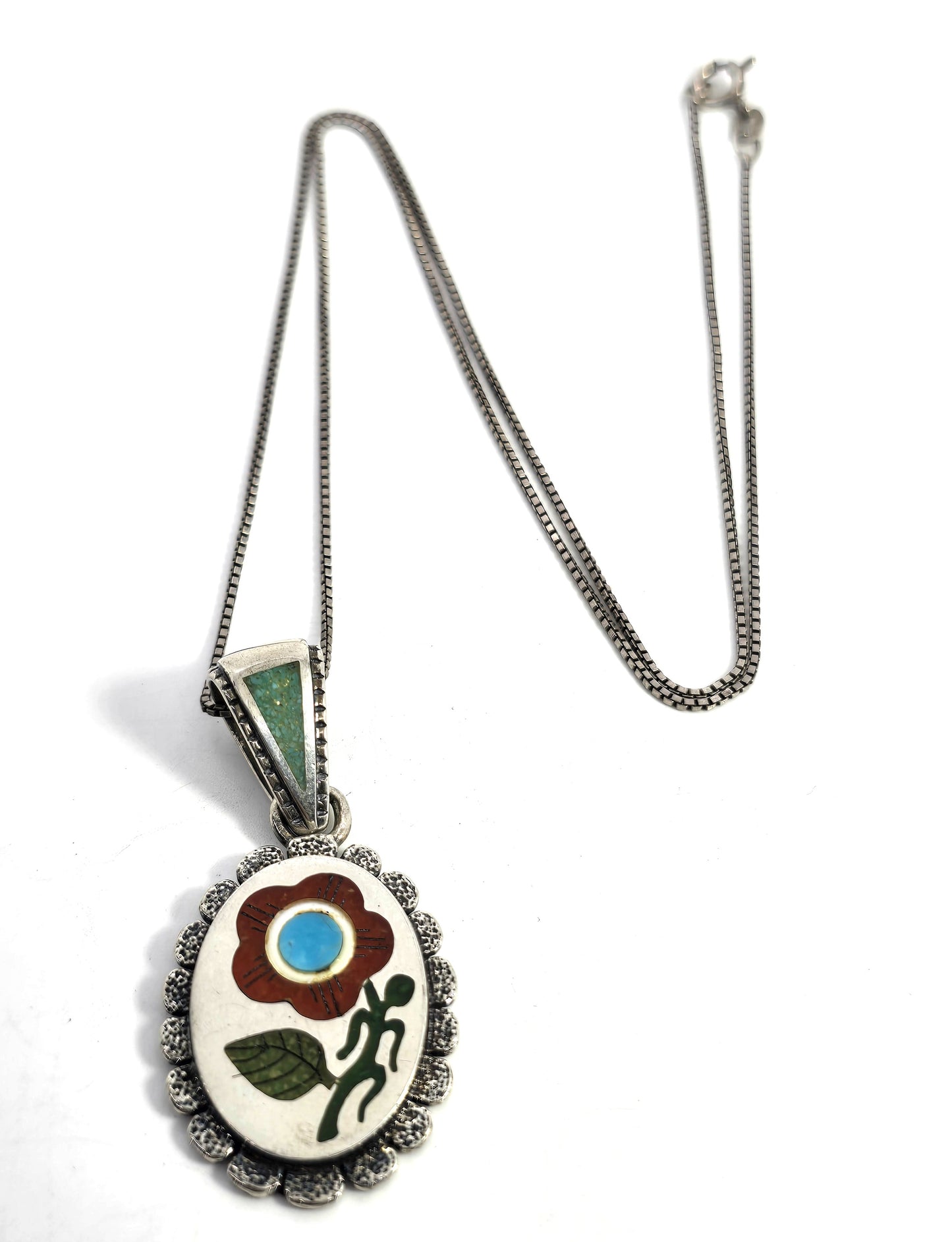 Relios R N Laconsello Zuni 925 Sterling Coral Turquoise sterling silver flower necklace