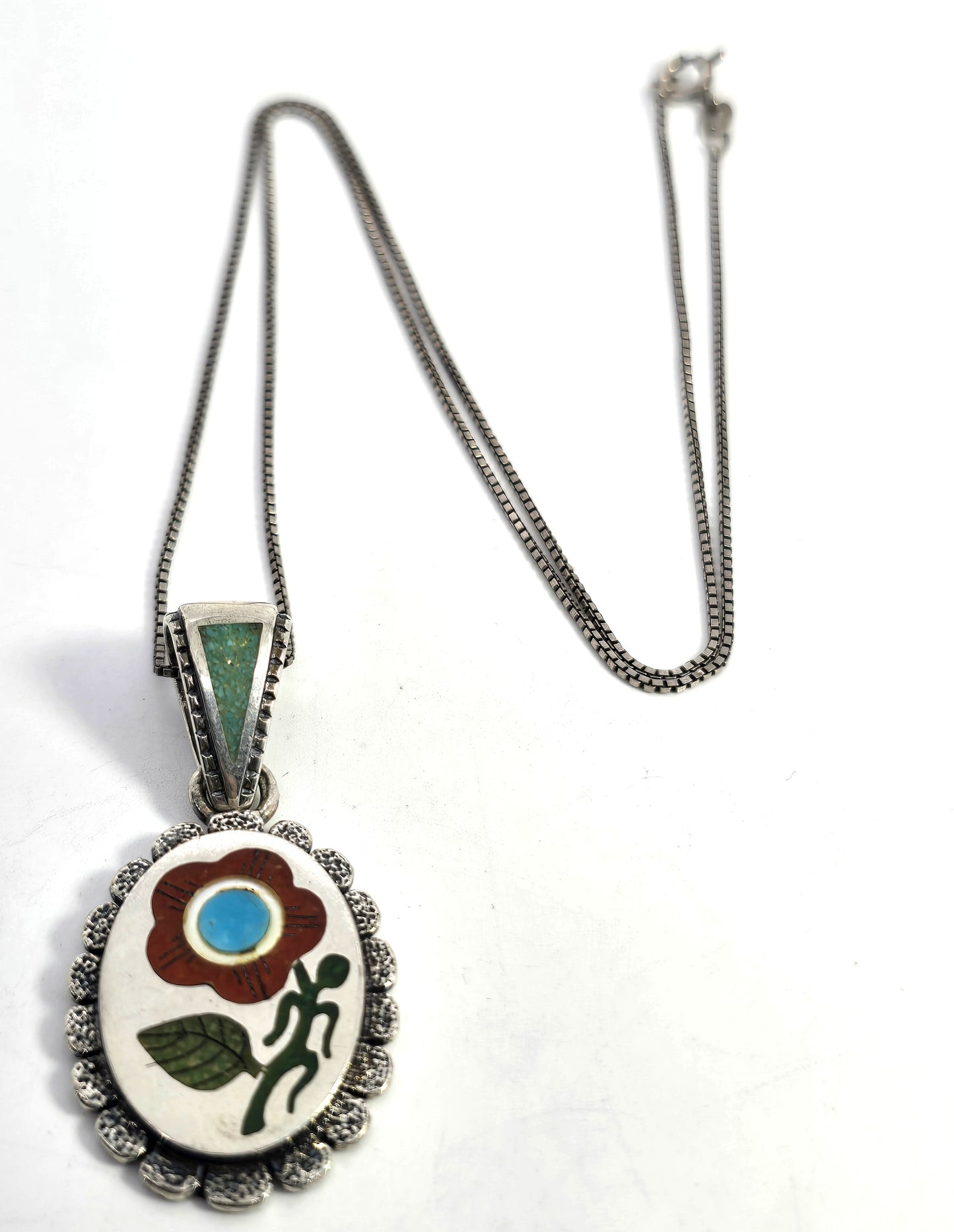 Relios R N Laconsello Zuni 925 Sterling Coral Turquoise sterling silver flower necklace