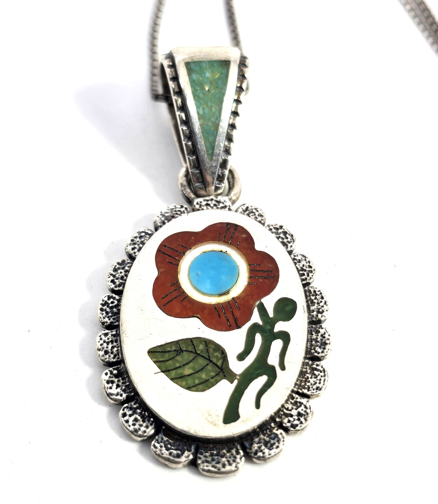 Relios R N Laconsello Zuni 925 Sterling Coral Turquoise sterling silver flower necklace