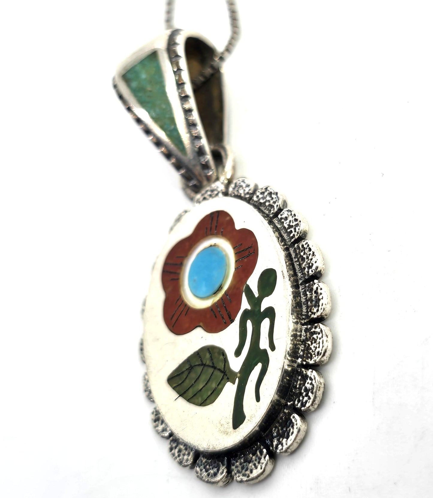 Relios R N Laconsello Zuni 925 Sterling Coral Turquoise sterling silver flower necklace