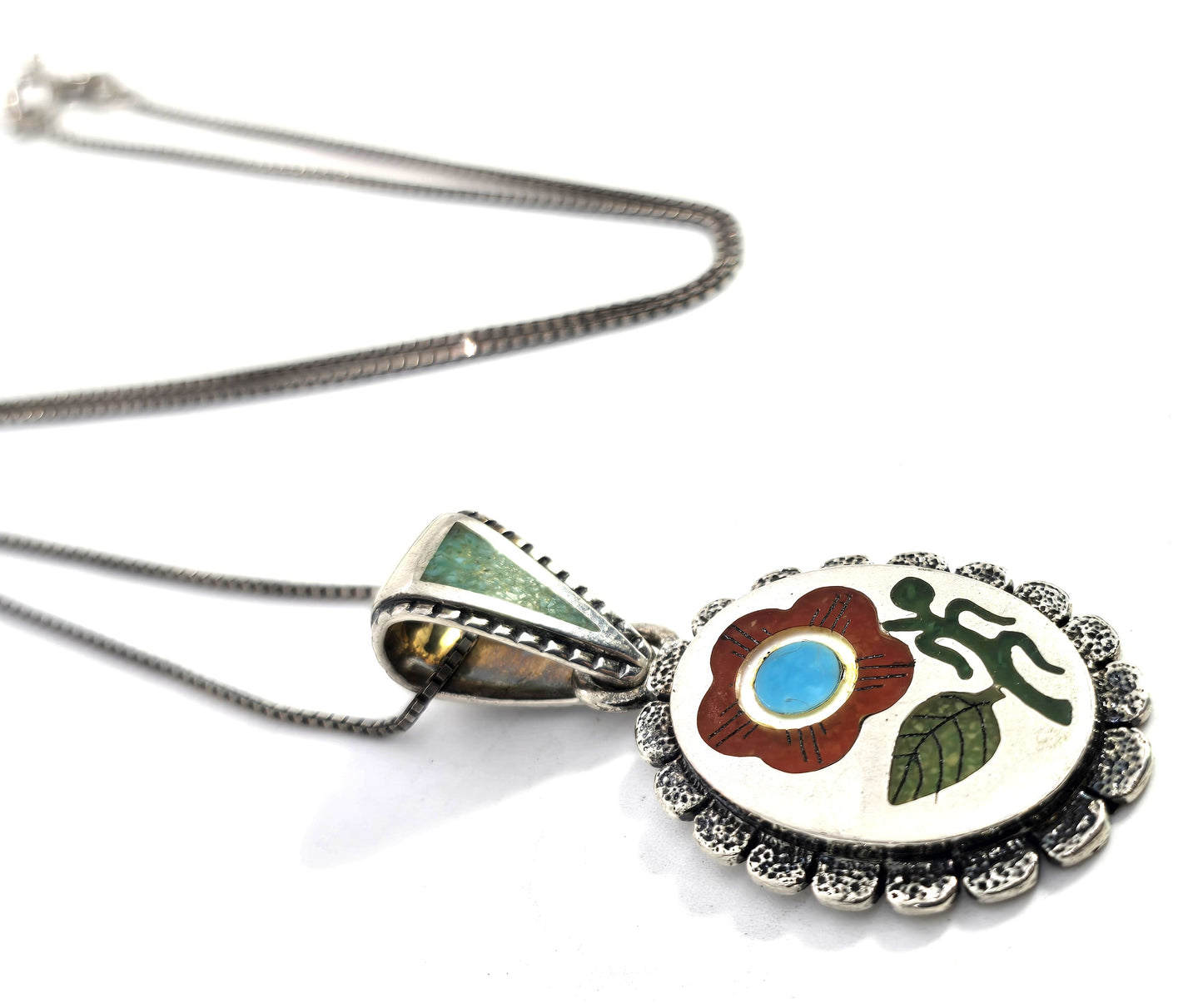 Relios R N Laconsello Zuni 925 Sterling Coral Turquoise sterling silver flower necklace