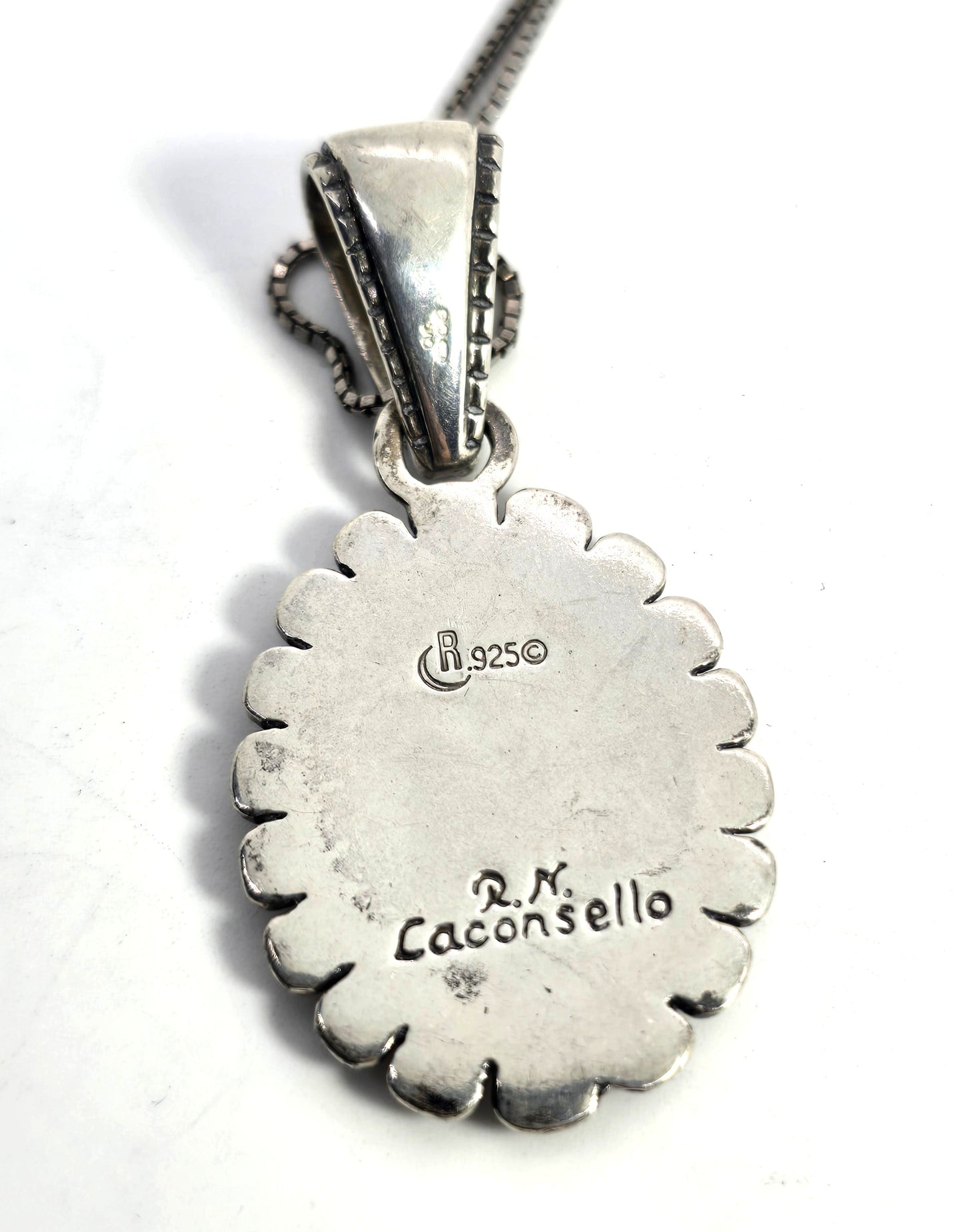 Relios R N Laconsello Zuni 925 Sterling Coral Turquoise sterling silver flower necklace