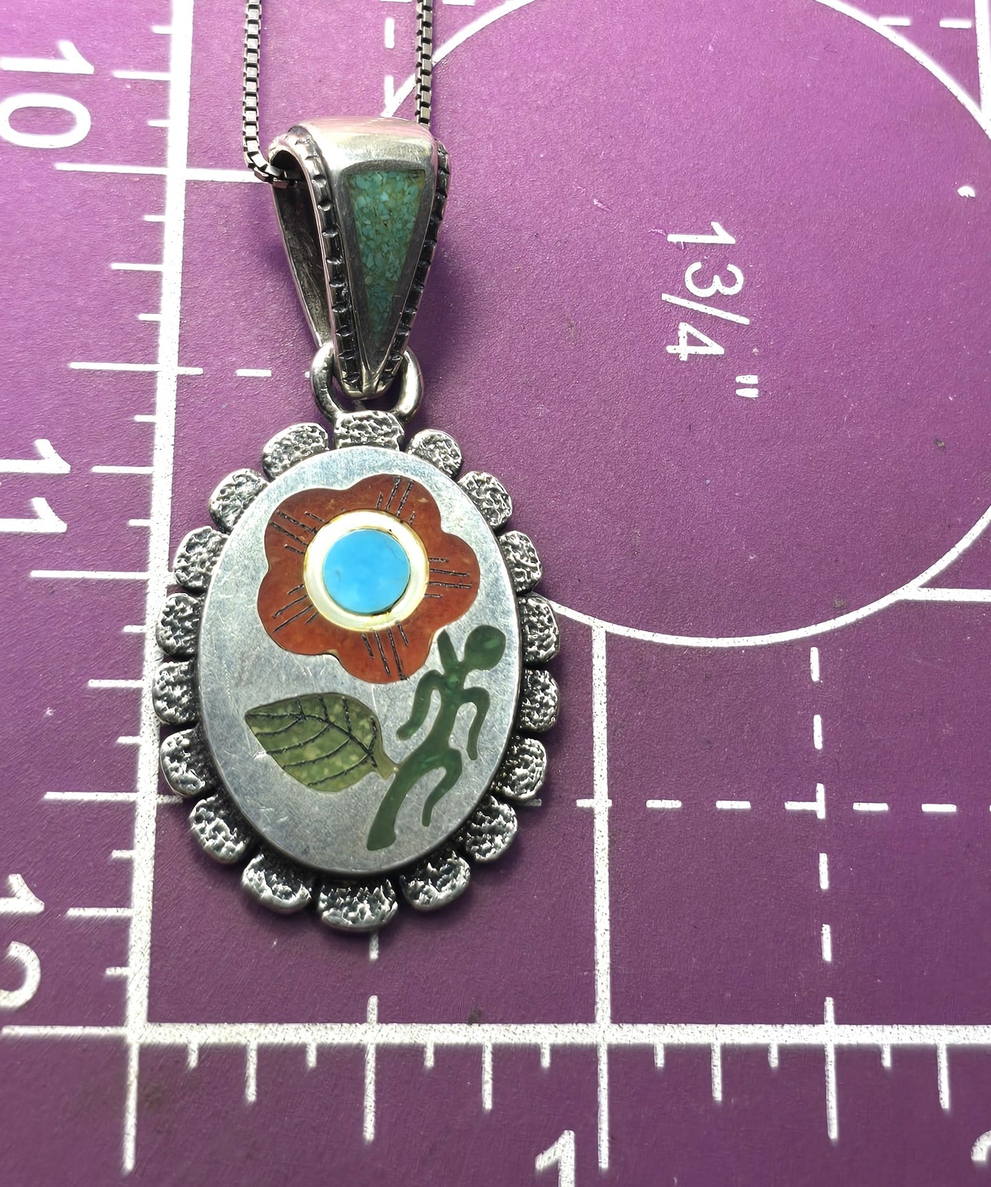 Relios R N Laconsello Zuni 925 Sterling Coral Turquoise sterling silver flower necklace