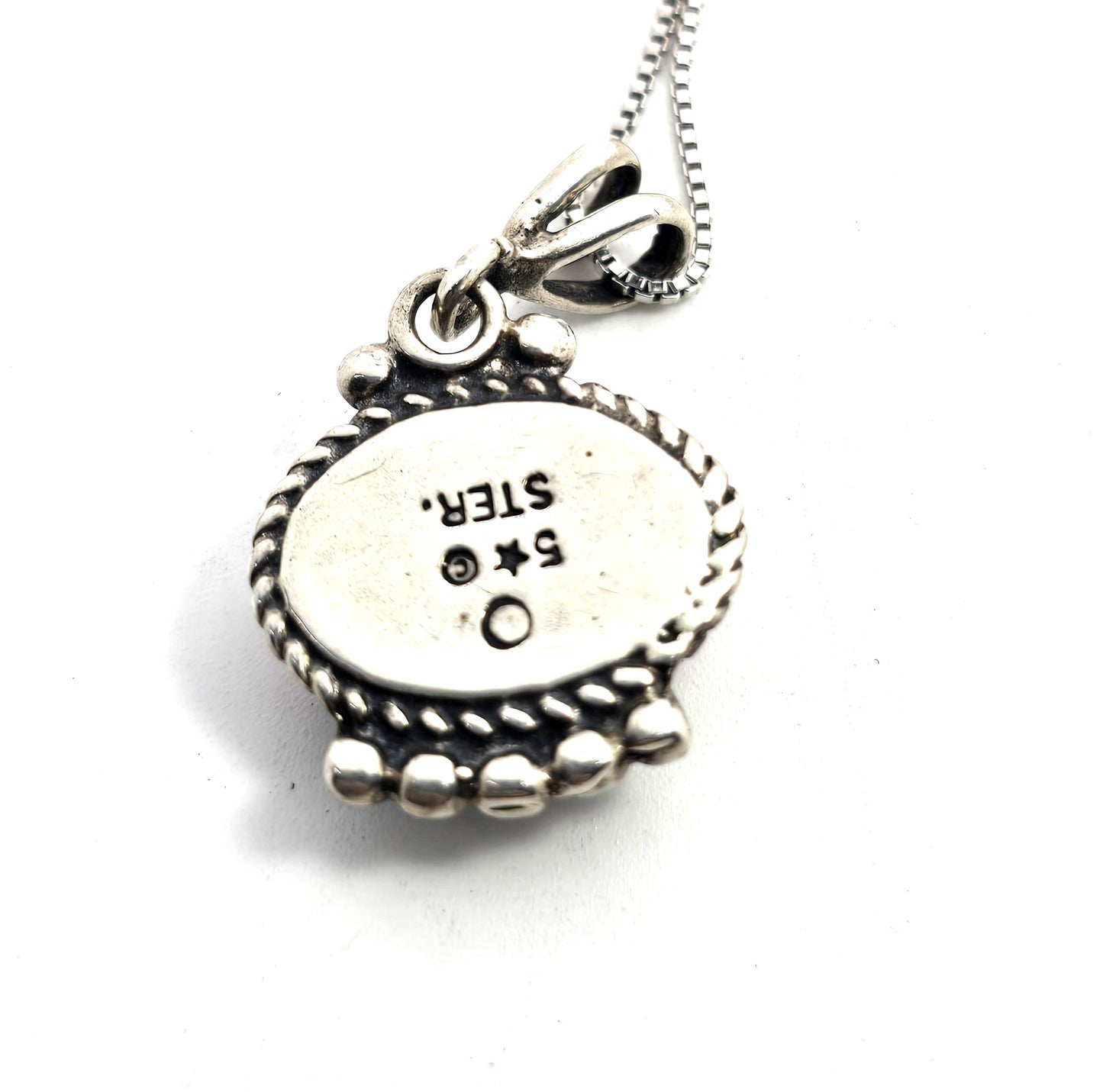 Turquoise gemstone inlay vintage Sterling Silver Southwestern pendant necklace