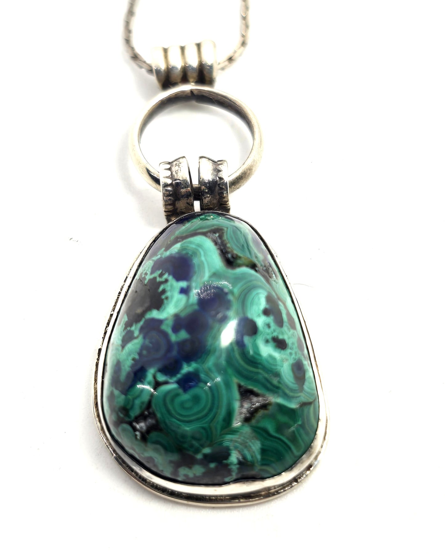 JR Native American Chrysocolla Malachite Azurite vintage sterling silver necklace