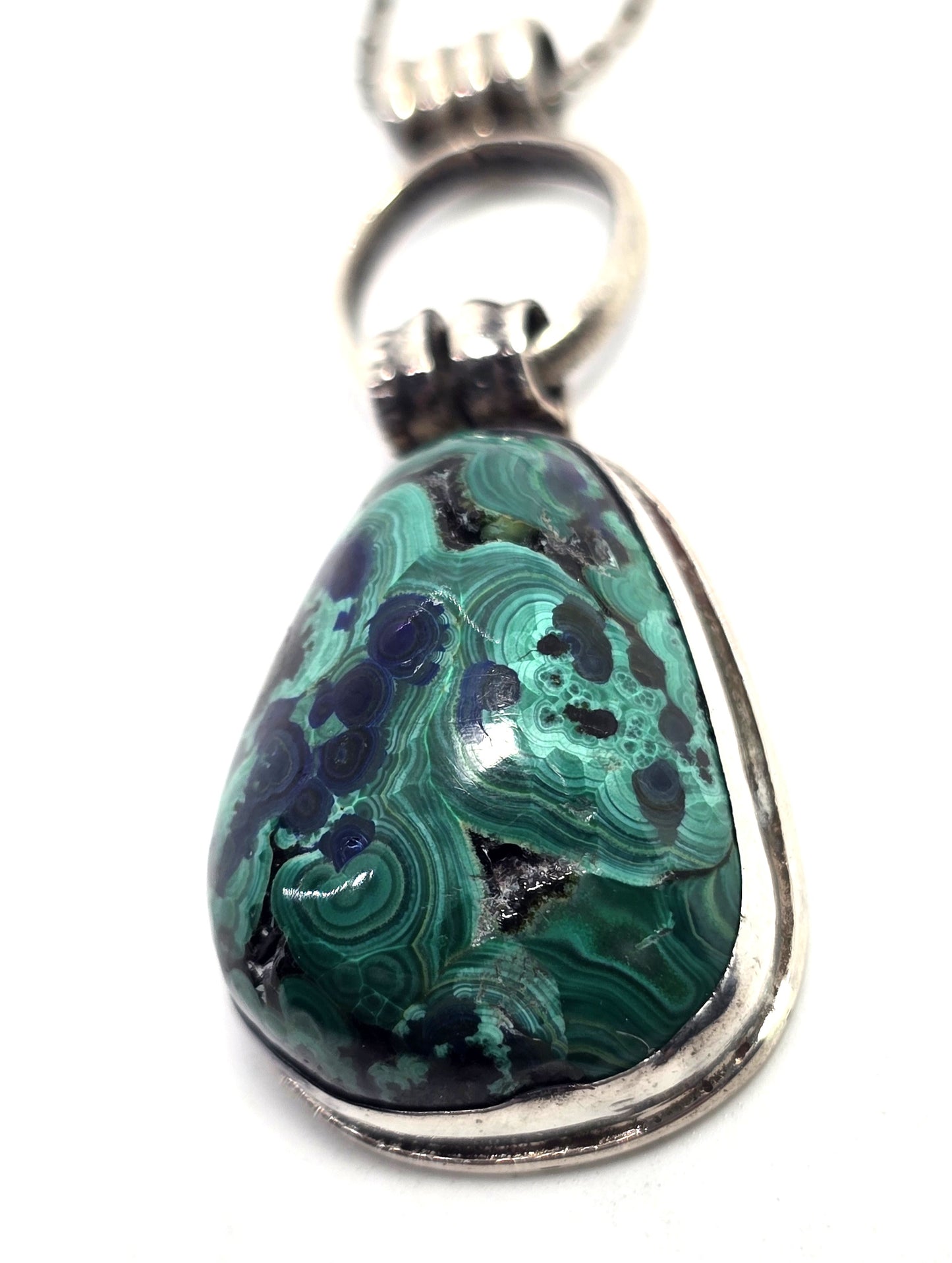 JR Native American Chrysocolla Malachite Azurite vintage sterling silver necklace