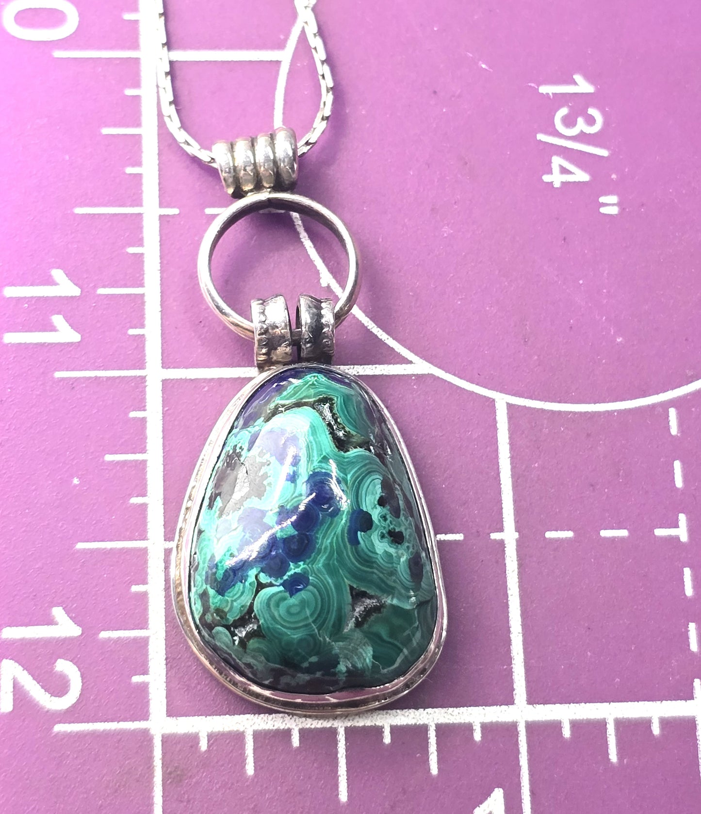 JR Native American Chrysocolla Malachite Azurite vintage sterling silver necklace