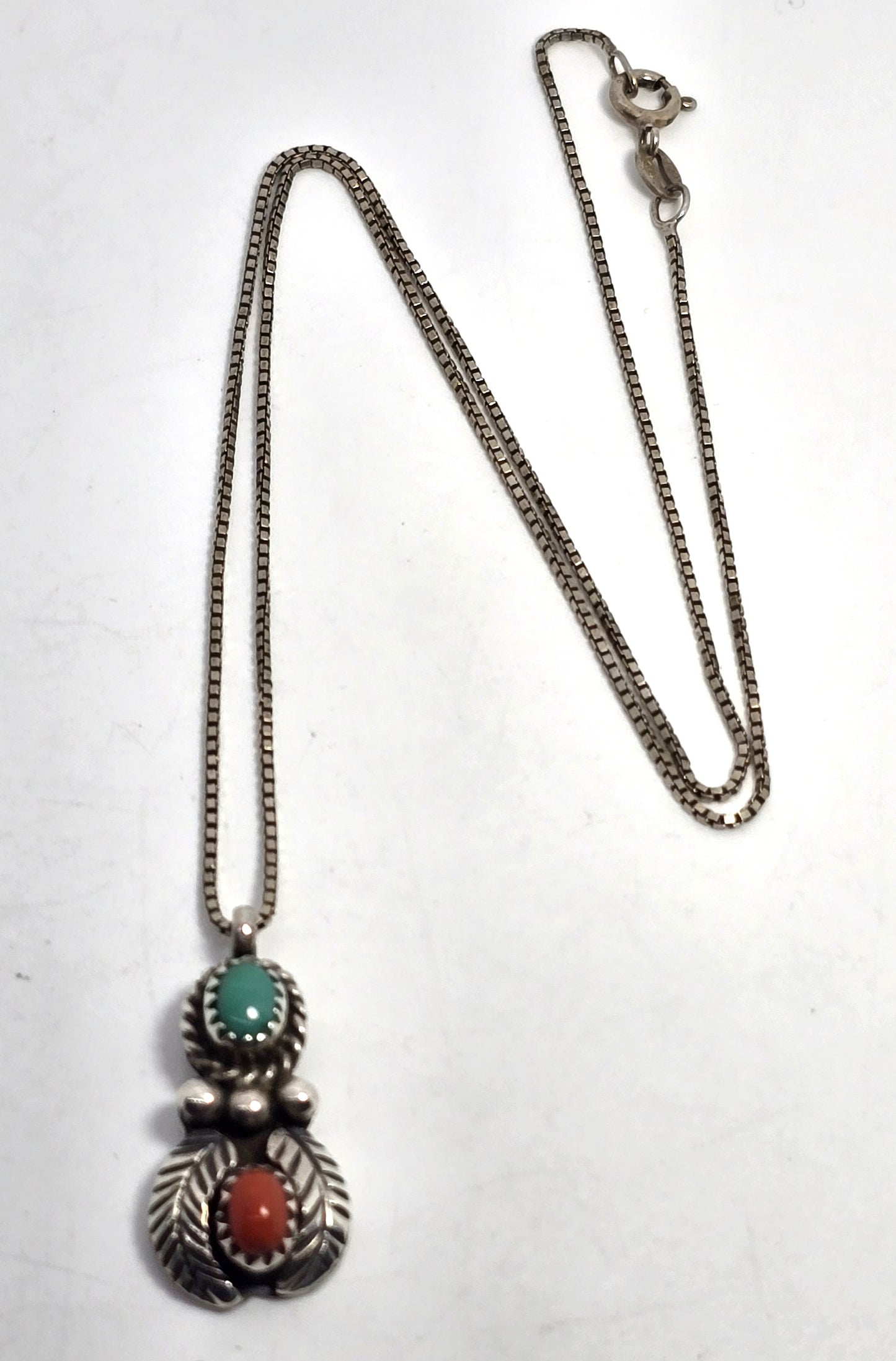 D. Leekety Turquoise and Red coral Native American sterling silver necklace