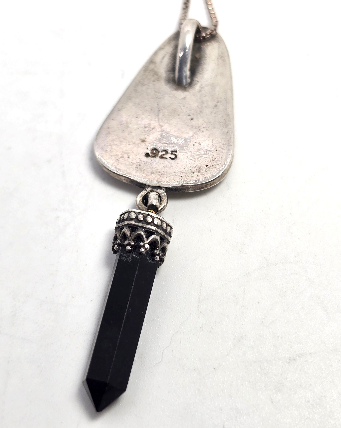 Hopi wolf howling at the moon cactus onyx gemstone sterling silver necklace