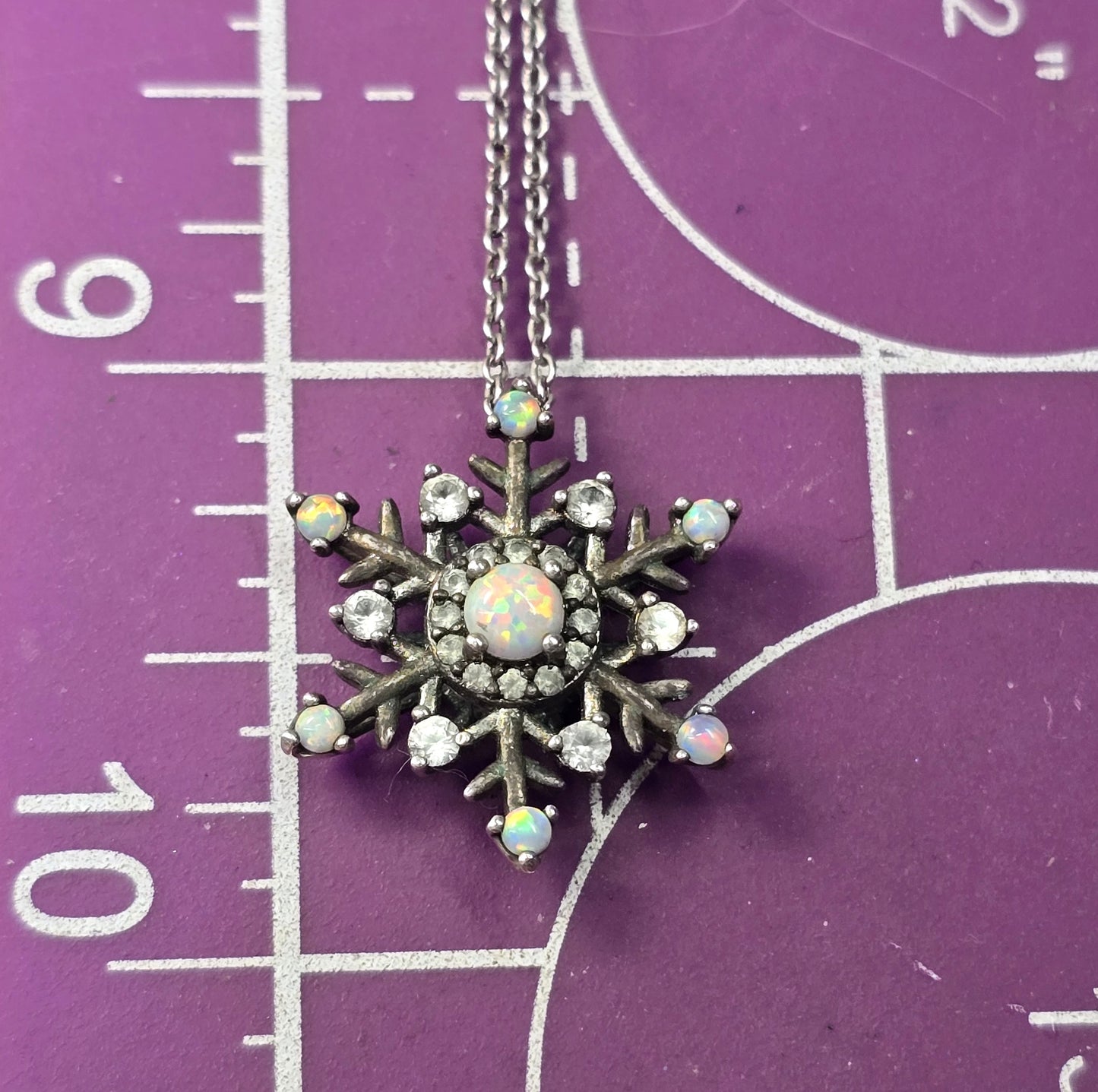 White fire opal snowflake white topaz sterling silver SUN winter pendant necklace