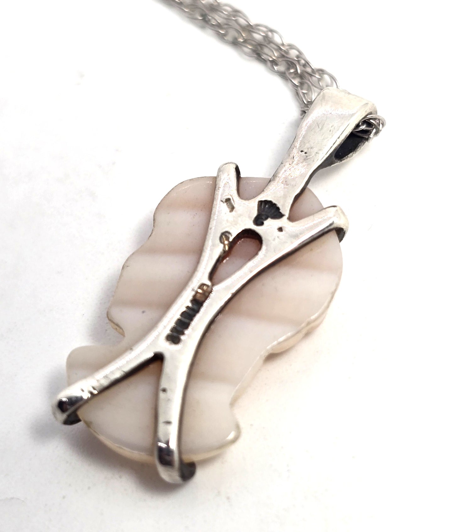 Pink Angel Skin Coral Carved Cameo antique sterling silver pendant necklace