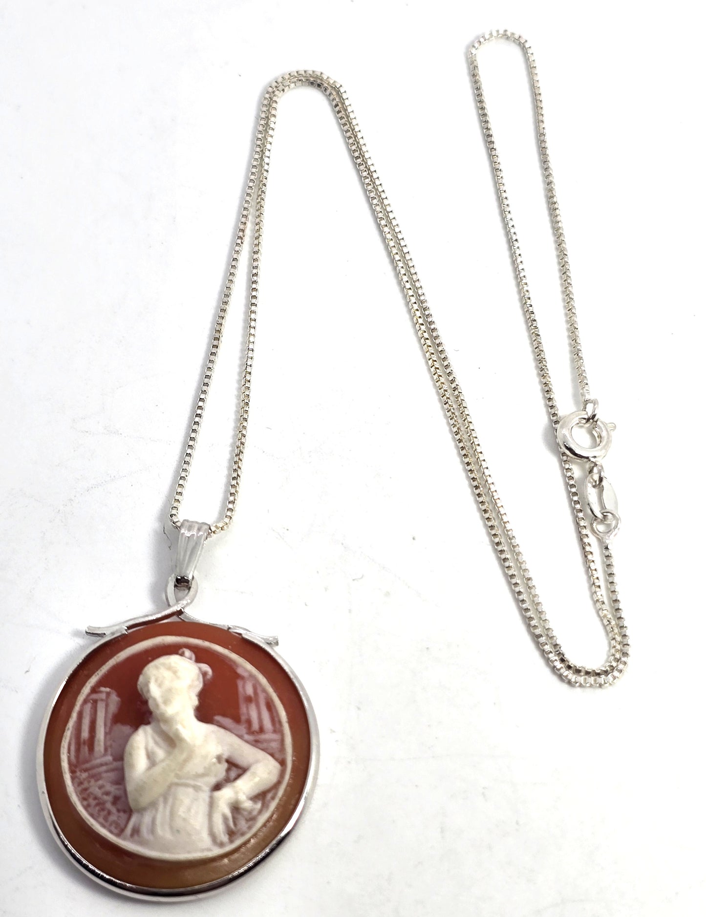 Sterling silver resin Greek female Cameo MCM sterling silver framed necklace