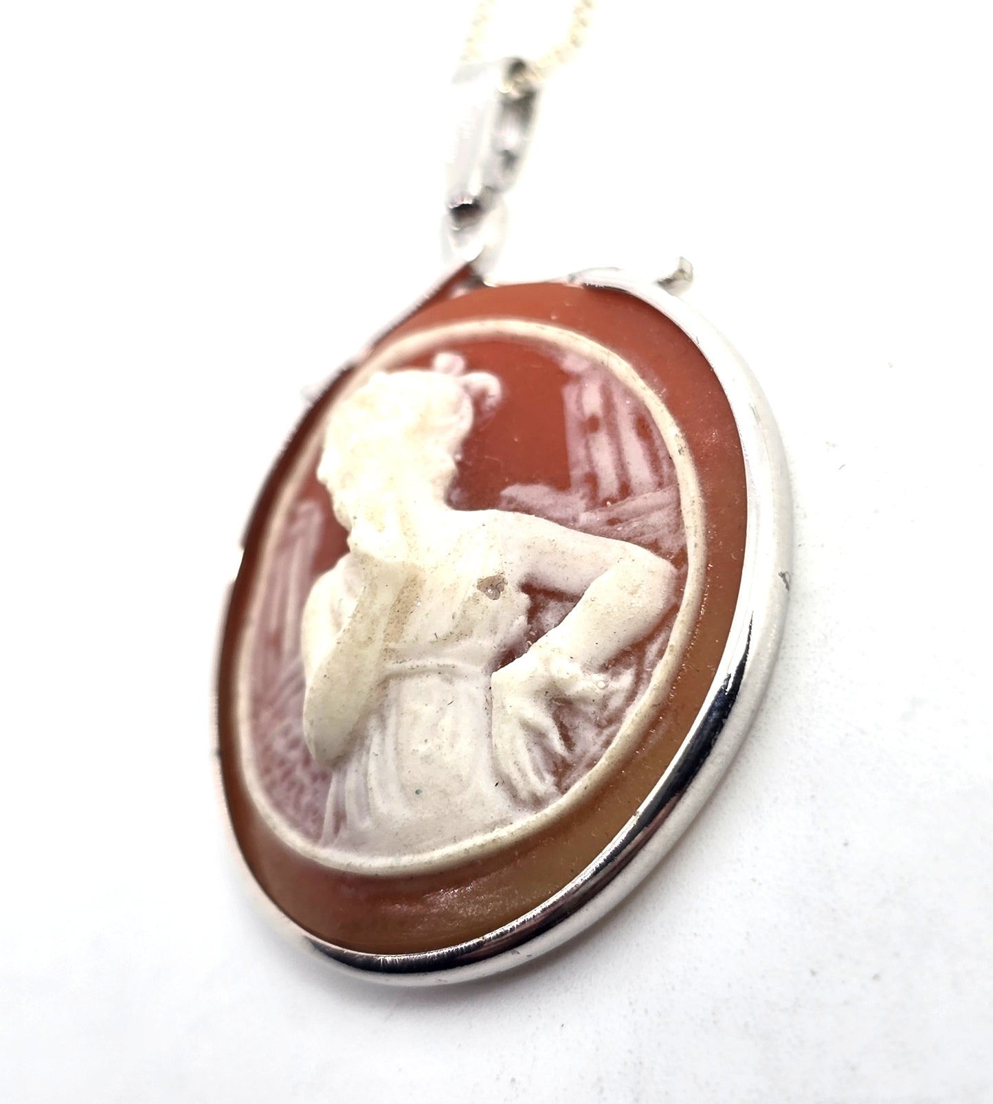 Sterling silver resin Greek female Cameo MCM sterling silver framed necklace