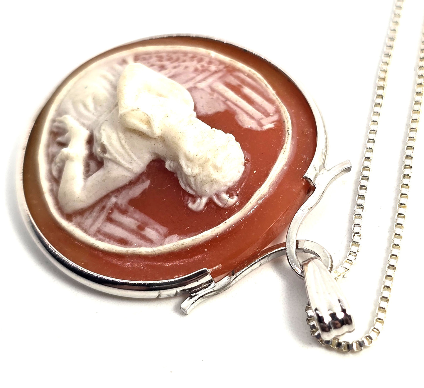 Sterling silver resin Greek female Cameo MCM sterling silver framed necklace