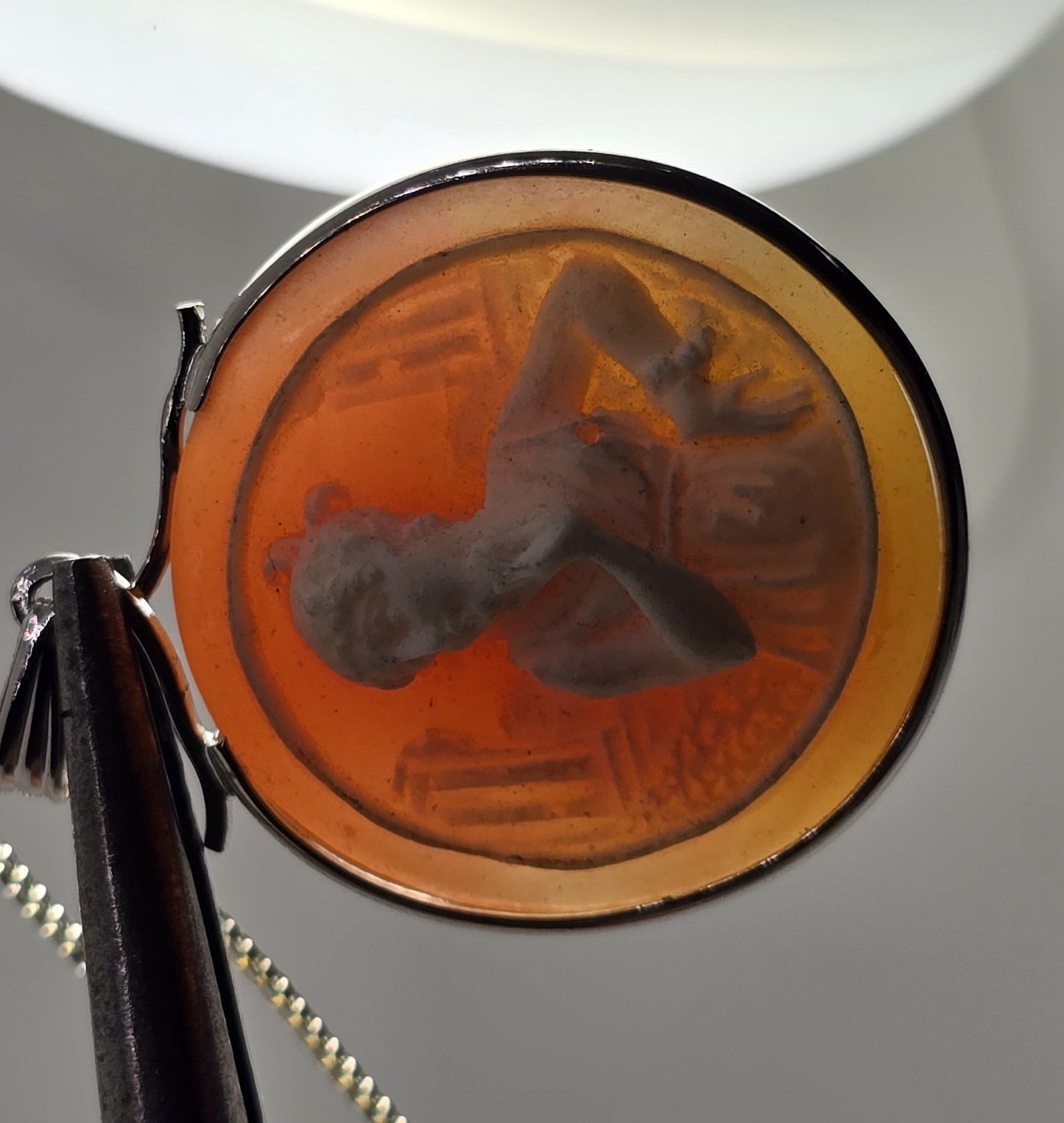 Sterling silver resin Greek female Cameo MCM sterling silver framed necklace