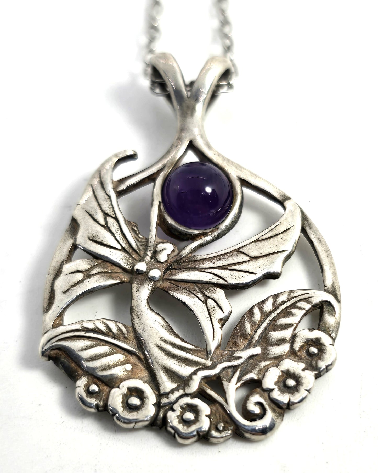 Dancing Fairy Nymph amethyst orb vintage 1996 AICC sterling silver necklace