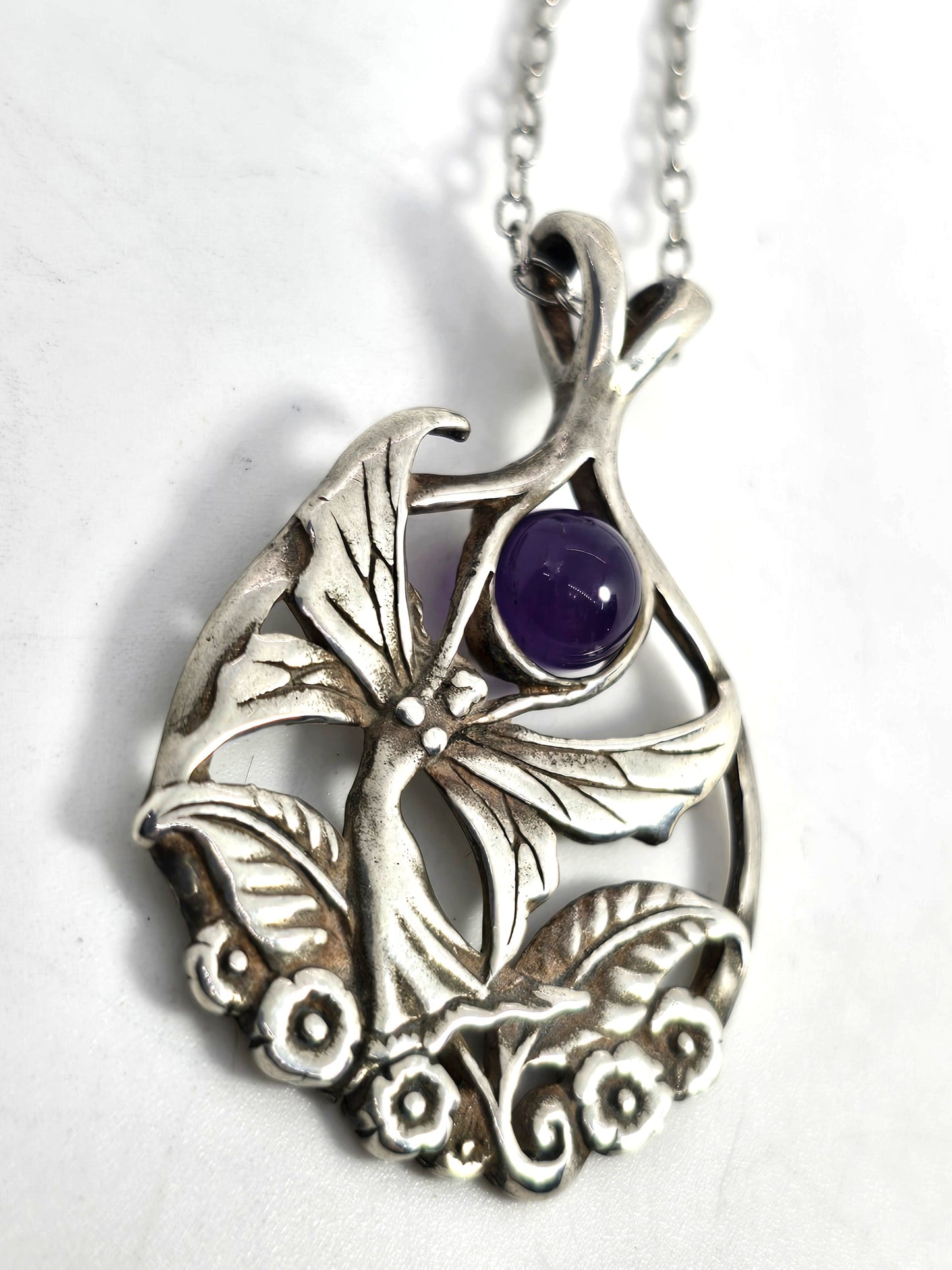 Dancing Fairy Nymph amethyst orb vintage 1996 AICC sterling silver necklace