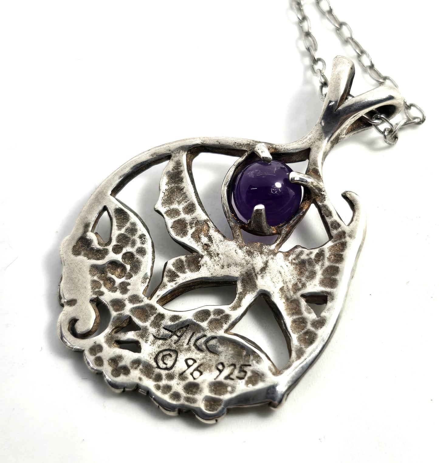 Dancing Fairy Nymph amethyst orb vintage 1996 AICC sterling silver necklace