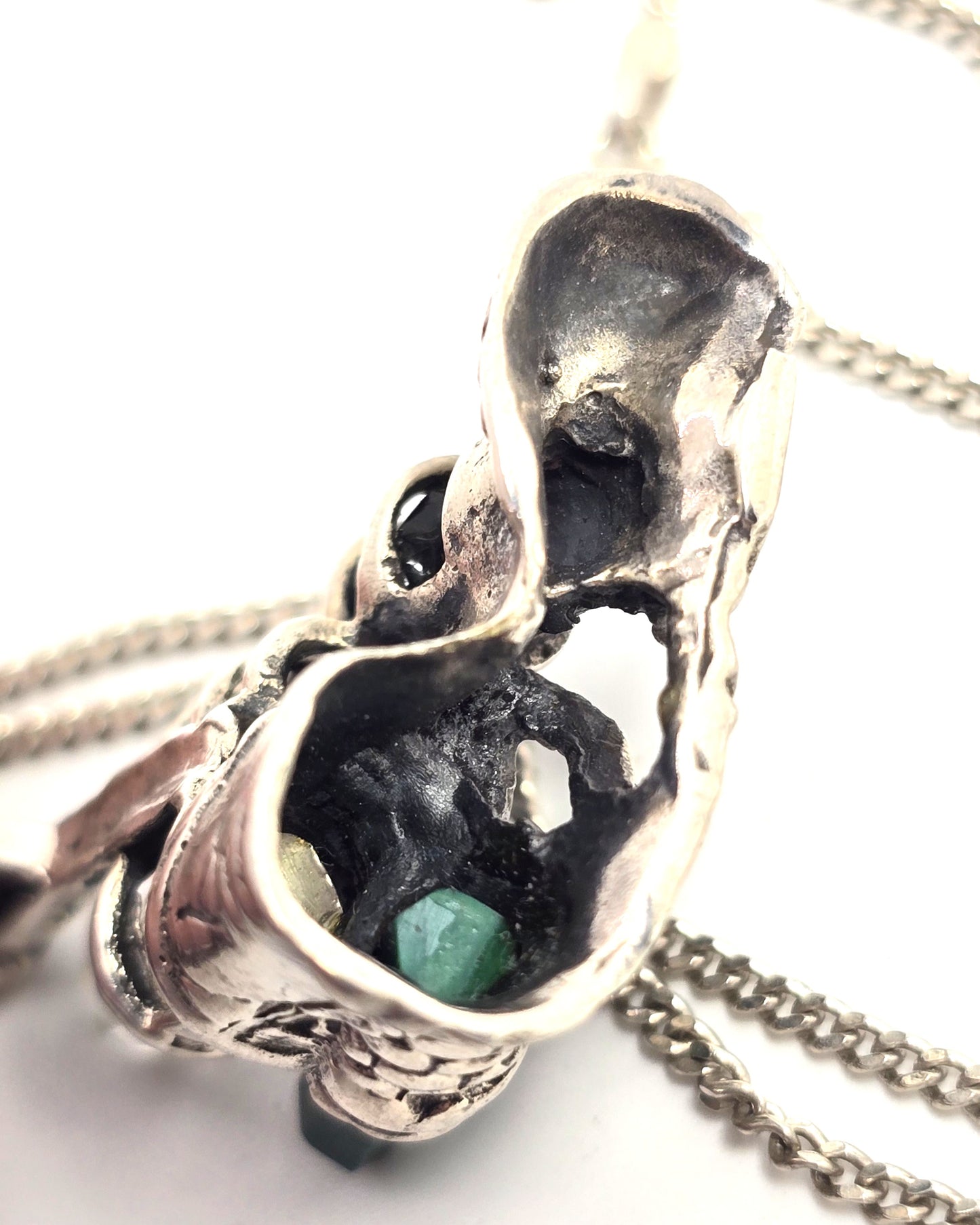 Fantasy castle gemstone tower sterling silver vintage pendant necklace