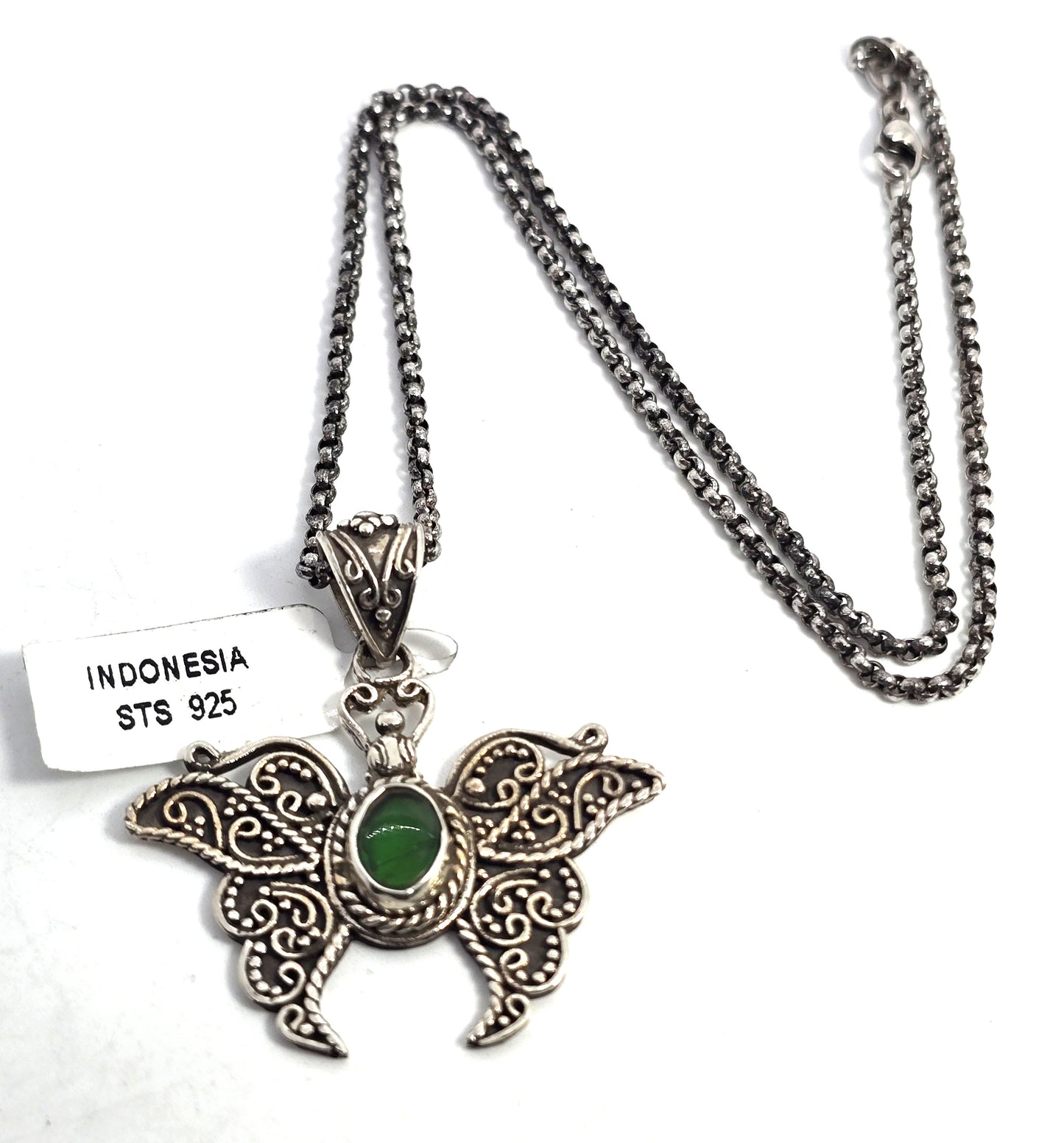 Butterfly black opal triplet tribal sterling silver Balinese Bali pendant necklace